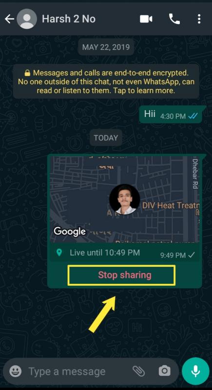 How to stop sharing live location on WhatsApp