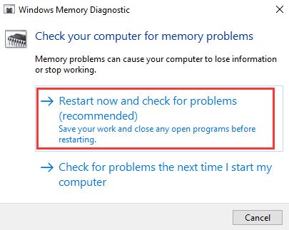 run windows memory diagnostics test