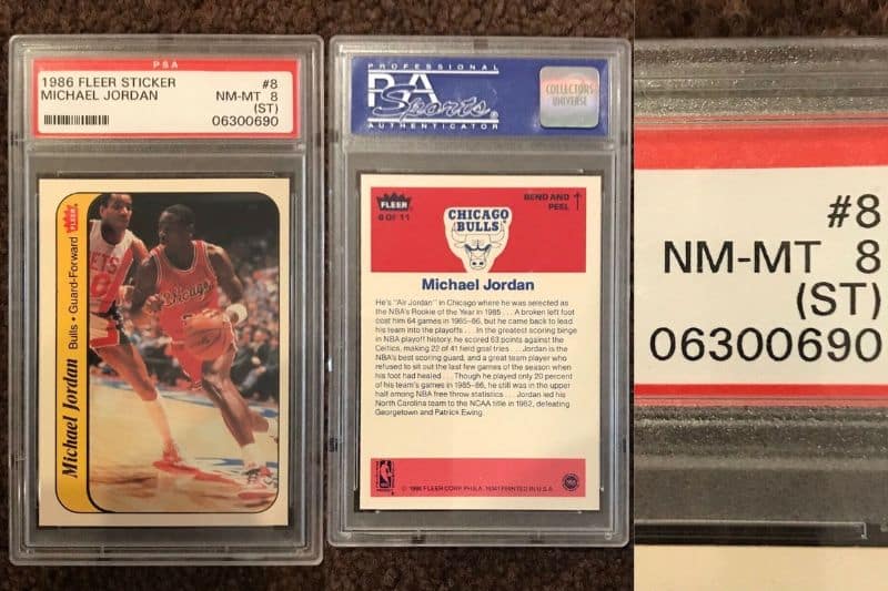 1986 86 Fleer Michael Jordan Rookie Sticker PSA 8(ST) # 06300690 CAREER HIGH POINTS