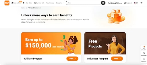 Temu's affiliate program vs. its influencer program